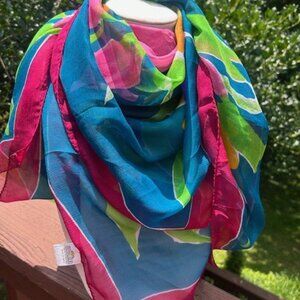 ROYAL SILK Chiffon Bright Floral Sheer SCARF